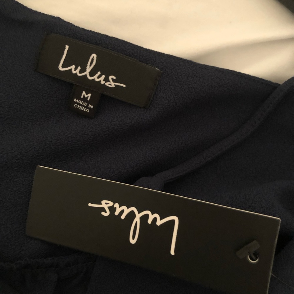 Lulus Navy Ruffle Crop Top - Picture 3 of 4